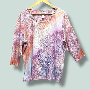 Alfred Dunner PEACH/PINK LACE‎ DETAILING 3/4 SLEEVE TOP